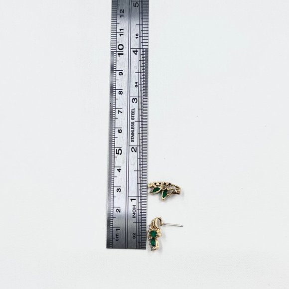 Green & Clear Rhinestone Gold Tone Post Earrings - Picture 4 of 7